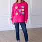 Womens Candy Hearts On Hot Pink Crazy Cozy Microfleece Crewneck