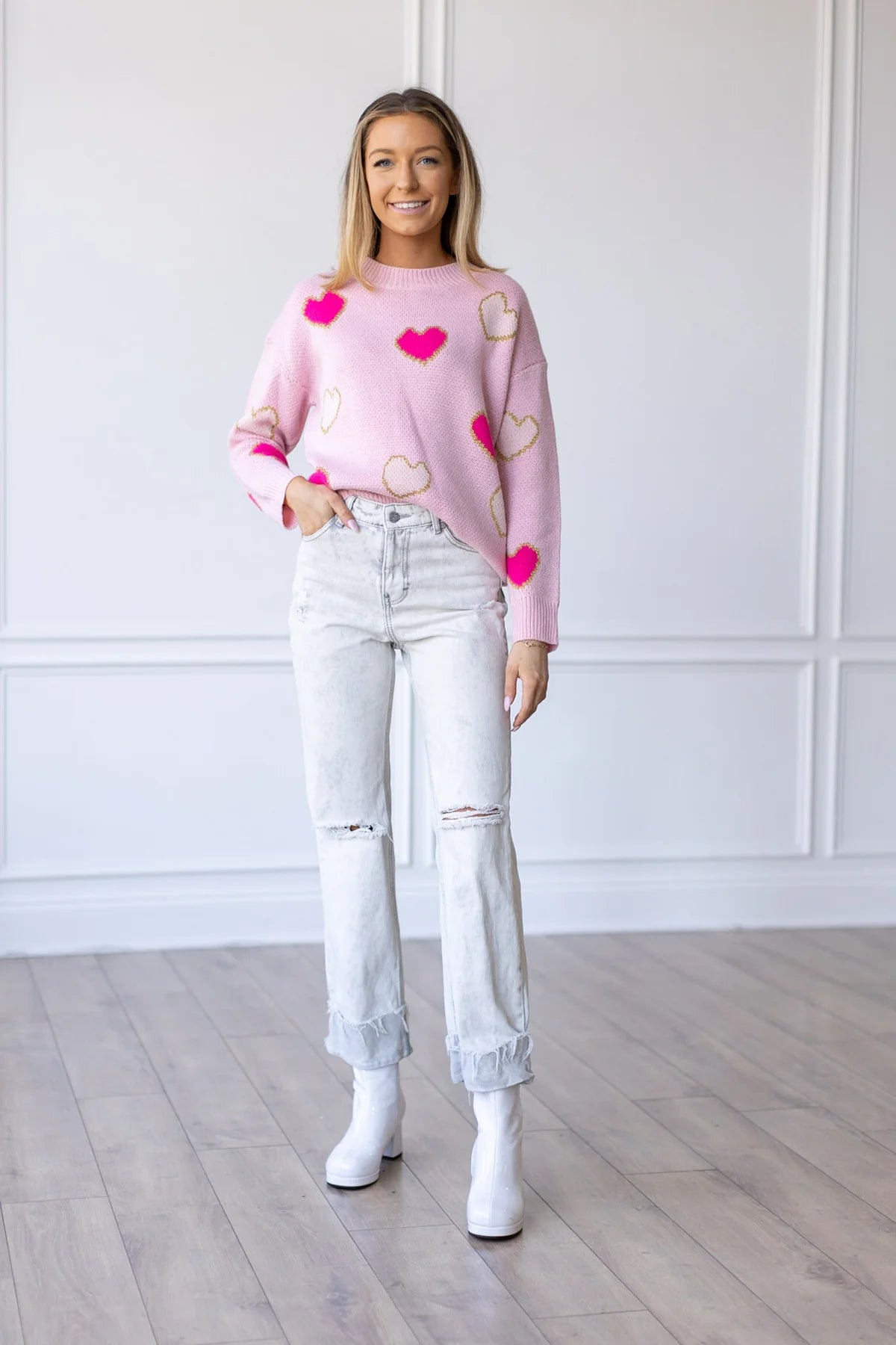 Womens Love Is In The Air Pink Heart Sweater