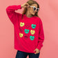 Womens Candy Hearts On Hot Pink Crazy Cozy Microfleece Crewneck