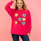 Womens Candy Hearts On Hot Pink Crazy Cozy Microfleece Crewneck