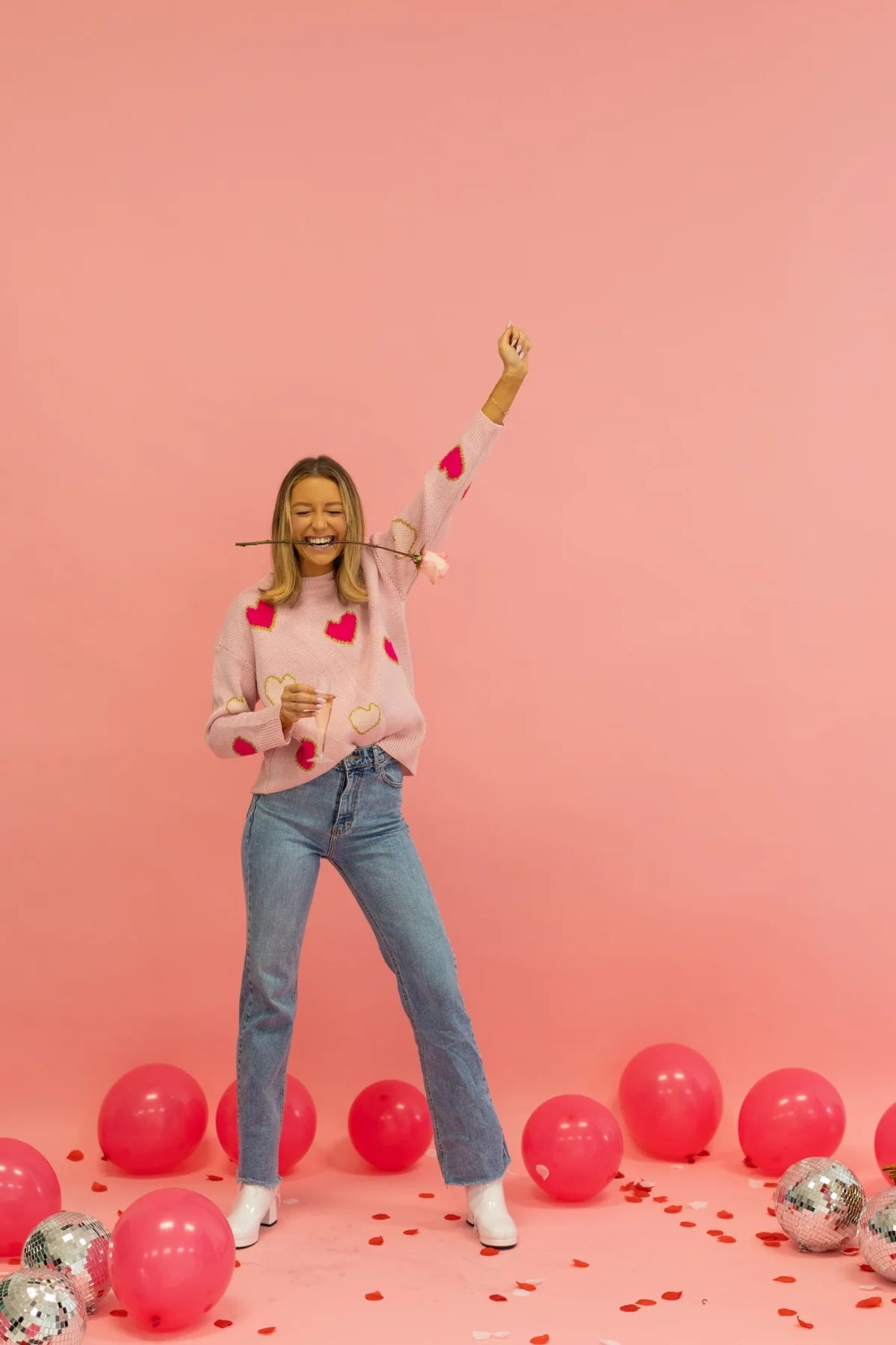 Womens Love Is In The Air Pink Heart Sweater