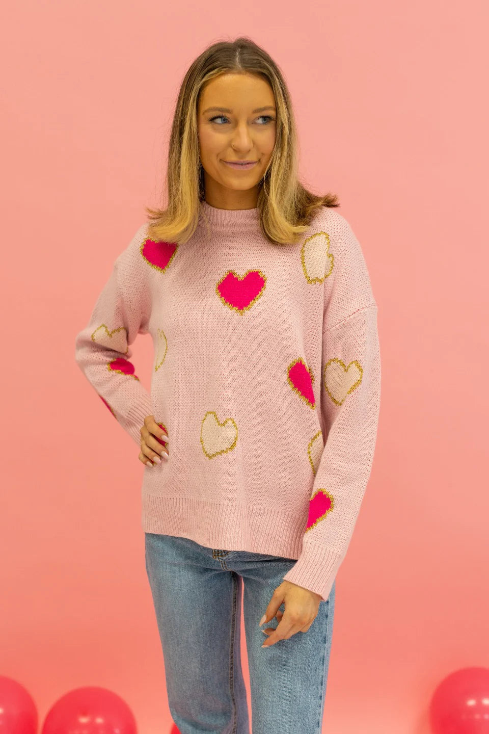 Womens Love Is In The Air Pink Heart Sweater