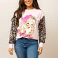 Womens Santa on Pink Sweatshirt with Sequin Sleeves