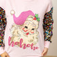 Womens Santa on Pink Sweatshirt with Sequin Sleeves