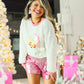 Womens Santa Claus White Sweatshirt with Sequin Sleeves - White