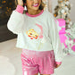 Womens Santa Claus White Sweatshirt with Sequin Sleeves - White