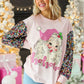 Womens Santa on Pink Sweatshirt with Sequin Sleeves