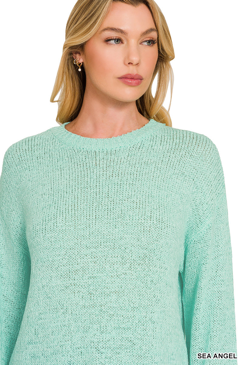 Womens Zenana Sea Angel Light Weight Round Neck Sweater