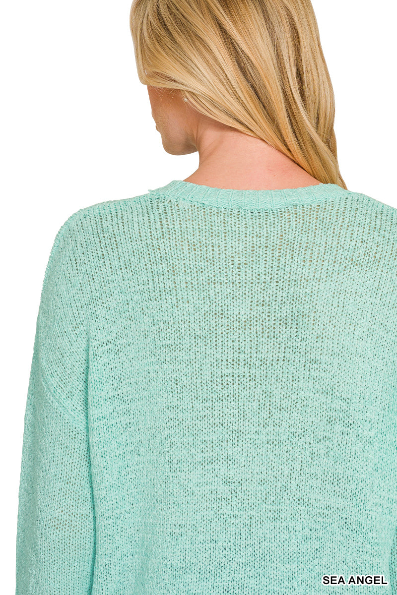 Womens Zenana Sea Angel Light Weight Round Neck Sweater