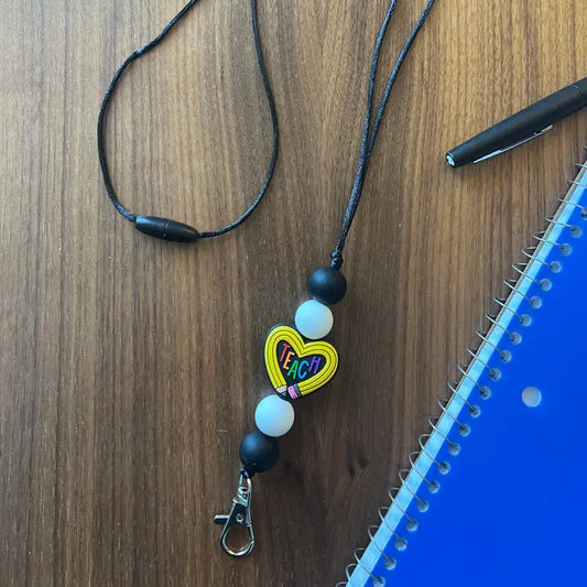 Silicone Teach Pencil Heart Lanyard-20” L W/Breakaway Clasp