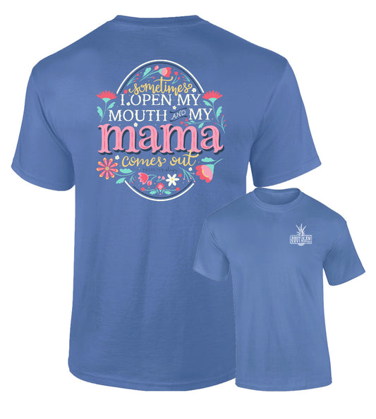 Southernology Floral Mama Comes Out Comfort Color Periwinkle T-Shirt