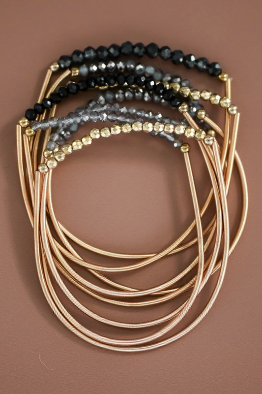 Stretchy Layered Guitar String Beaded Bracelet Set