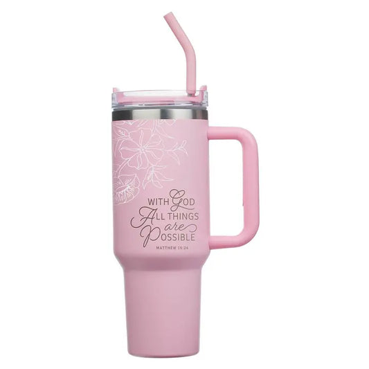 Tumbler Ss Pink with God All Things Matt. 19:26