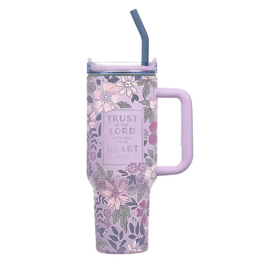 Tumbler W/Straw Ss Purple Floral Trust in the Lord Prov. 3:5