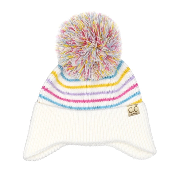 C.C Baby Stripe Earflap Yarn Pom Beanie Unicorn