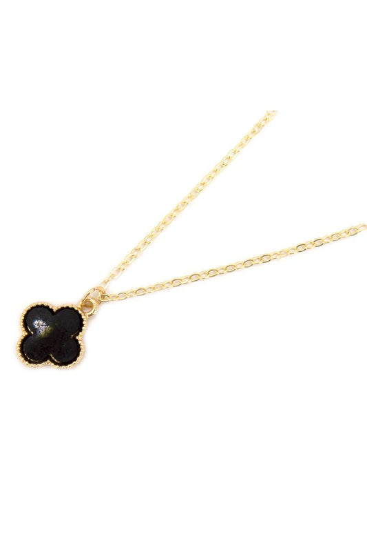 Viola Goldtone Trimmed Black Shell Quatrefoil Necklace