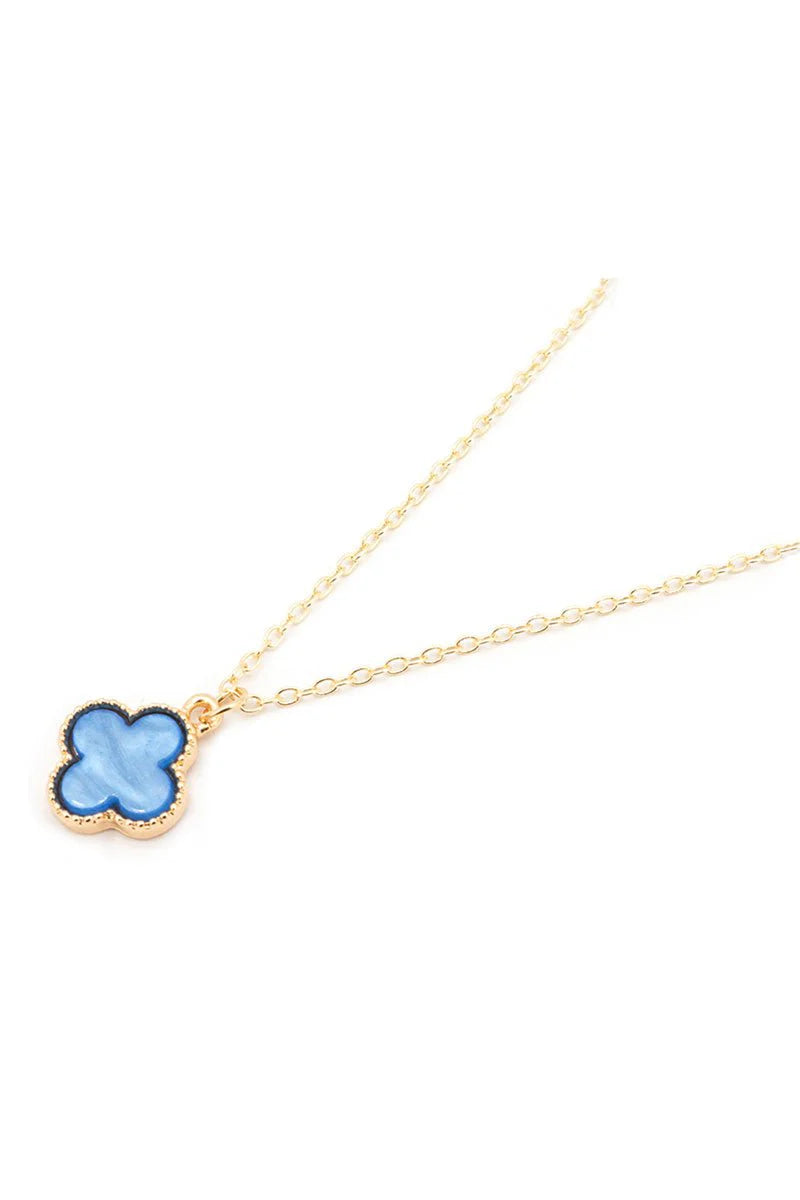 Viola Goldtone Trimmed Blue Shell Quatrefoil Necklace