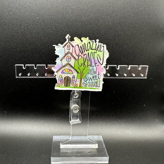 Watercolor Amazing Grace Church Badge Reel