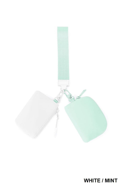 Zenana White/Mint Dual Pouch Wristlet Keychain Wallet
