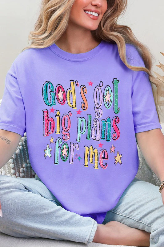 Womens Distressed Big Plans For Me Violet Comfort Colors Tee