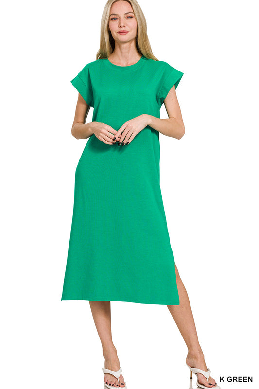 Womens Zenana Round Neck Short Sleeve Midi Dress Kelly Green