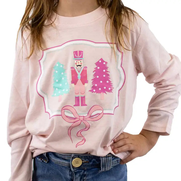 The Royal Standard Youth Nutcracker Dreams Long Sleeve Crew Neck T-Shirt Light Pink/Multi