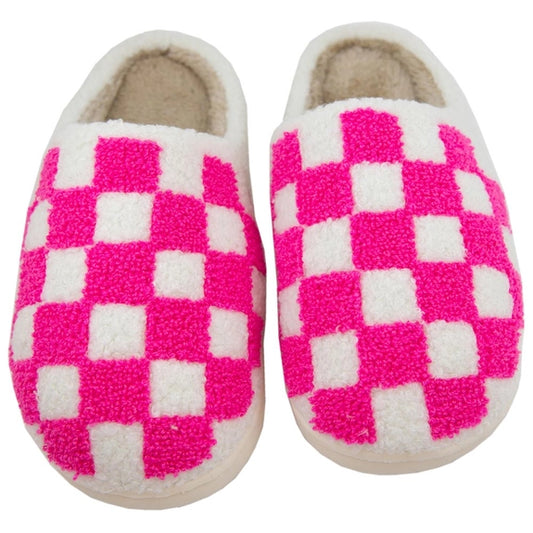 Katydid Hot Pink Checkered Pattern Slippers