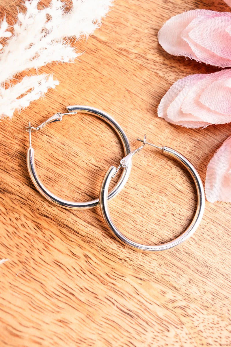 Silvertone Austin Hoop Earrings