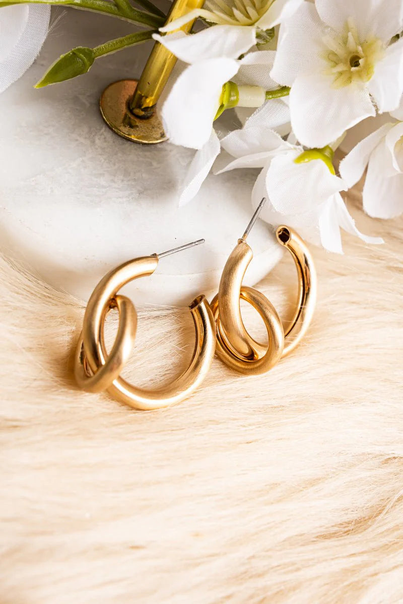 Together Forever Matte Goldtone Hoop Earrings