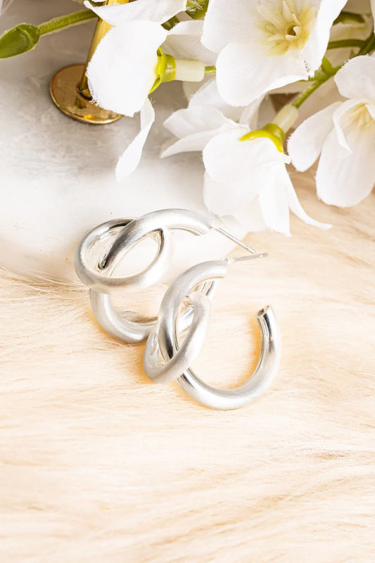 Together Forever Matte Silvertone Hoop Earrings