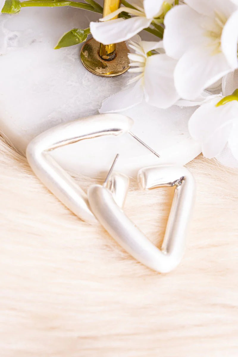 Luxe Living Matte Silvertone Puffy Hoop Earrings