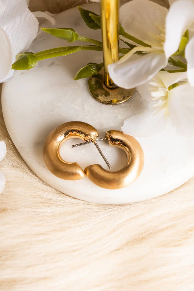 Timeless Style Matte Goldtone Puffy Hoop Earrings