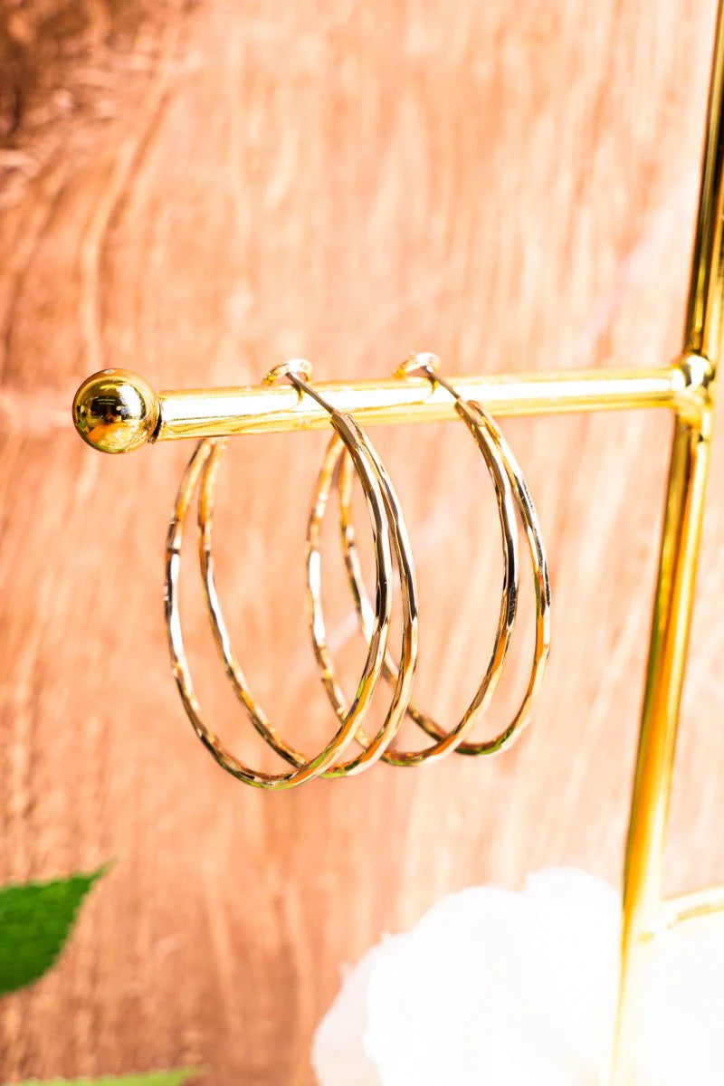 Stylish Textured Goldtone Double Hoop Earrings