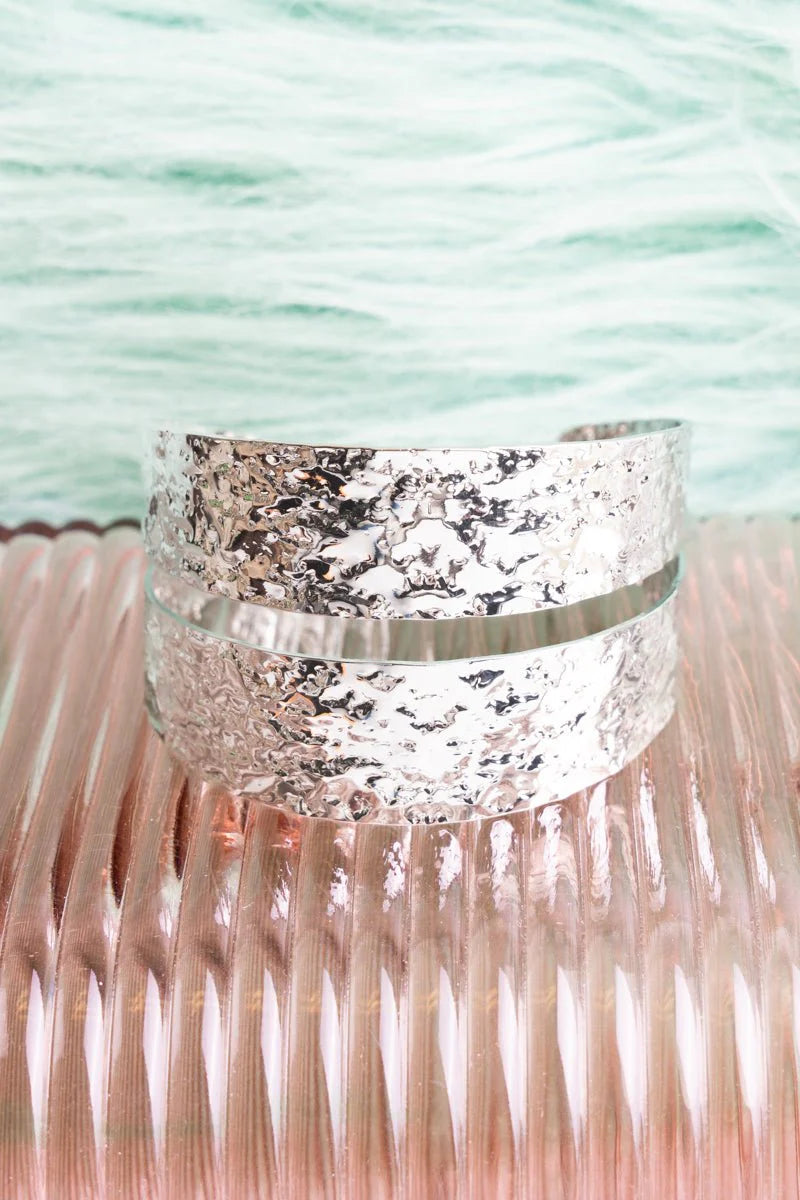 Carla Hammered Wavy Silvertone Cuff