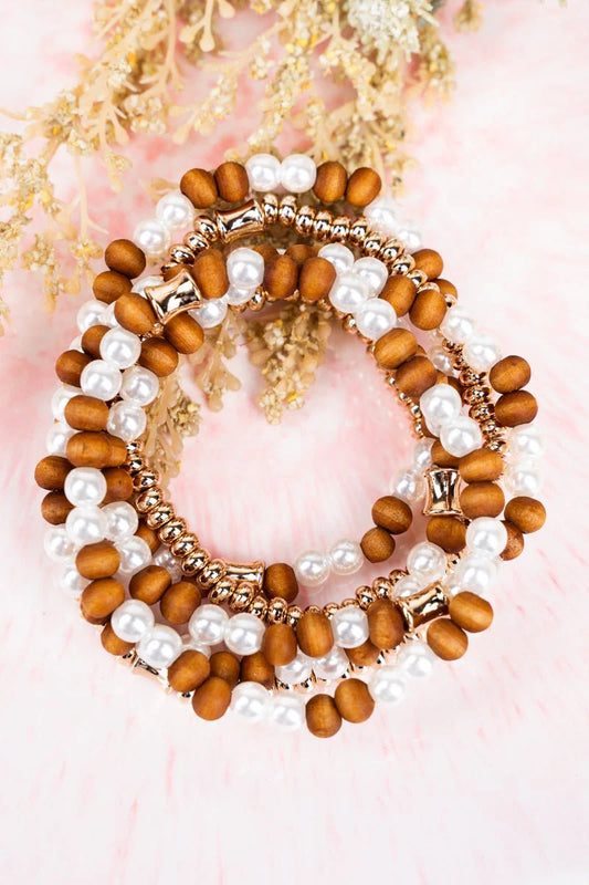 Elevated Style Brown Beaded Goldtone Bracelet Set