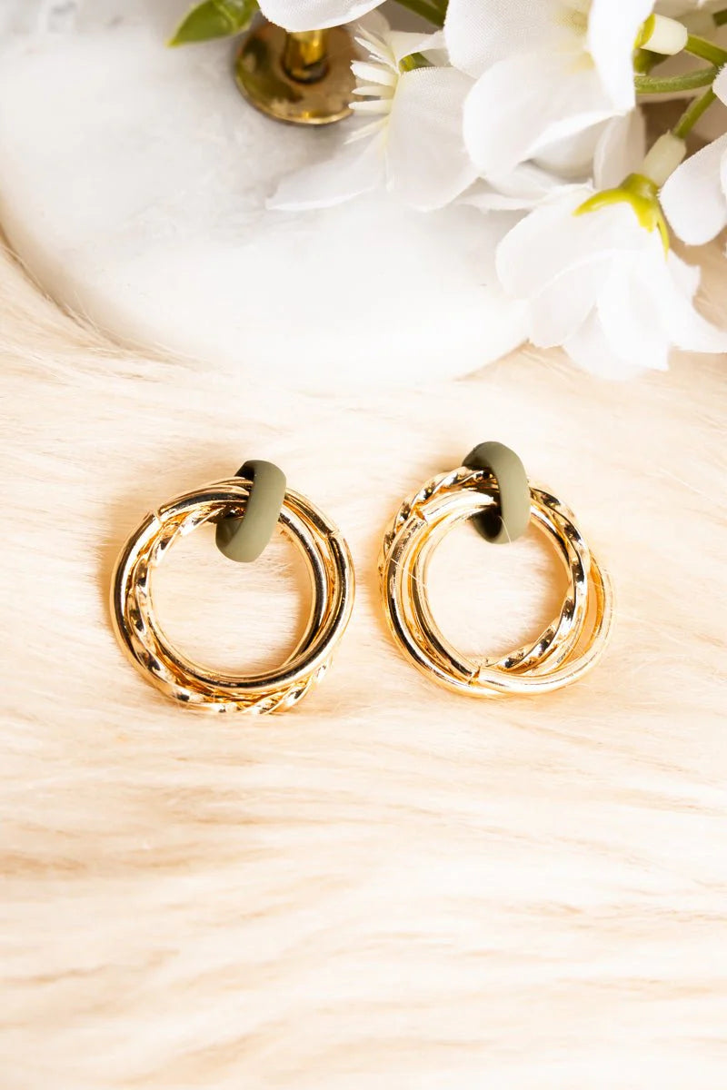 Uptown Glam Olive and Goldtone Earrings