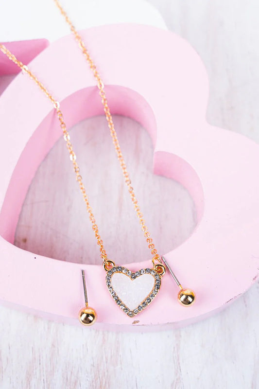 Close To Heart White Crystal and Goldtone Necklace and Earrings Set