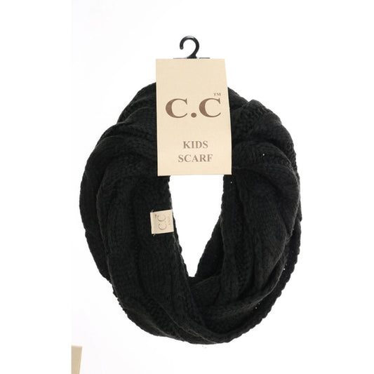 Kids Black Solid Cable Knit C.C Infinity Scarf