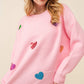 Womens Pink Multi Sequin Heart Patch Sweater