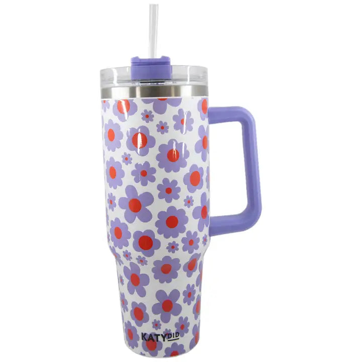 Katydid Lilac Floral Mother’s Day 40 oz Tumbler Cup w/ Handle