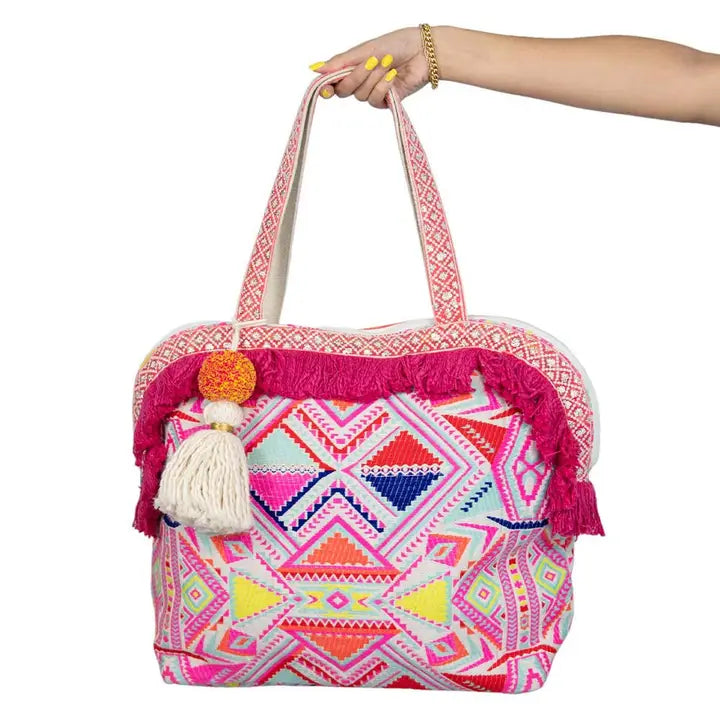 Katydid Multicolored Aztec Fringe Bag Tote