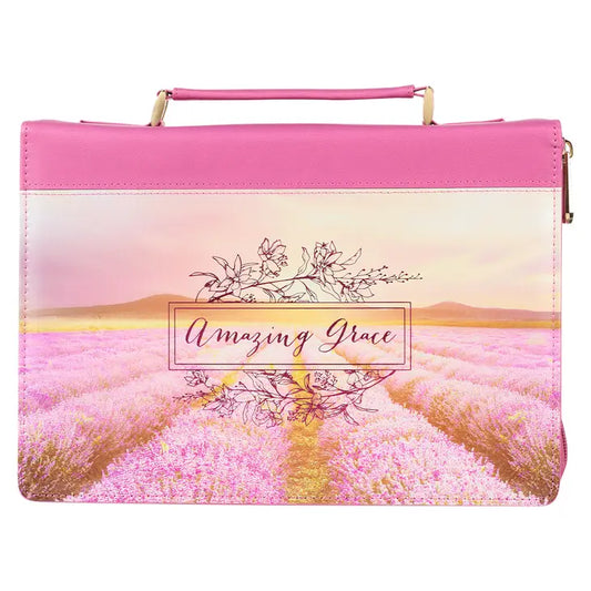 Bible Cover Fashion Pink/Flower Field, Amazing Grace