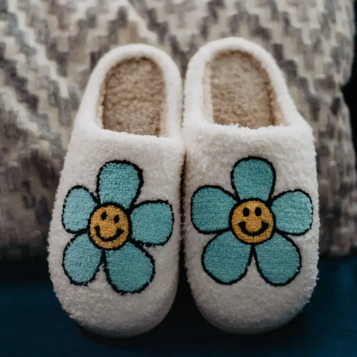 Katydid Mint Daisy Happy Face Slippers