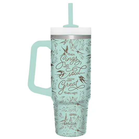 Kerusso 30 oz Stainless Steel Mug with Straw Sings My Soul Mint