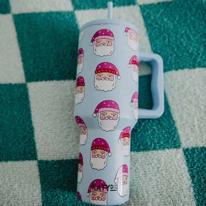 Katydid Pink Santa Hats Blue Tumbler