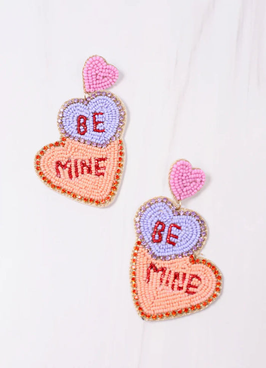 Lavender Multi Be Mine CZ Lined Hearts Earrings