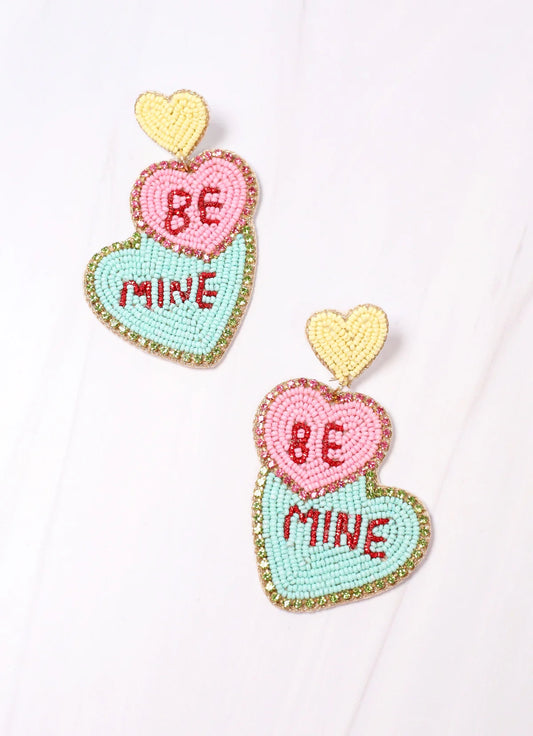 Pink Multi Be Mine CZ Lined Hearts Earrings