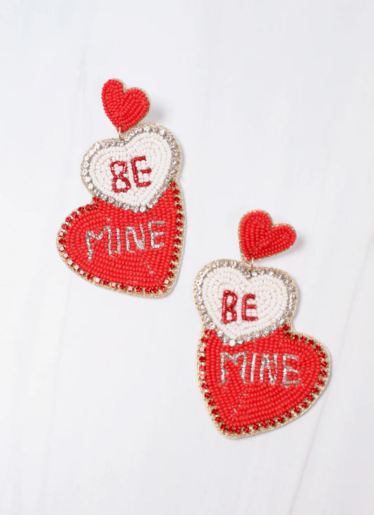 Red Be Mine CZ Lined Hearts Earrings