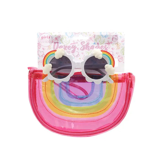 Kids White Sunglasses Girls with Case Rainbow Glasses with Print