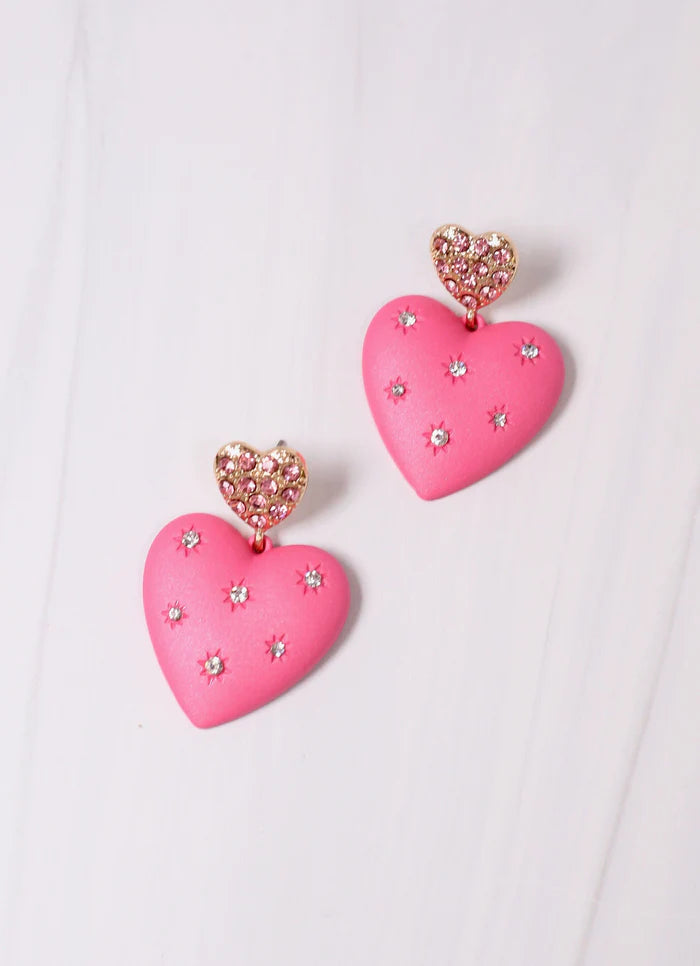 Hot Pink Beloved CZ Heart Earrings